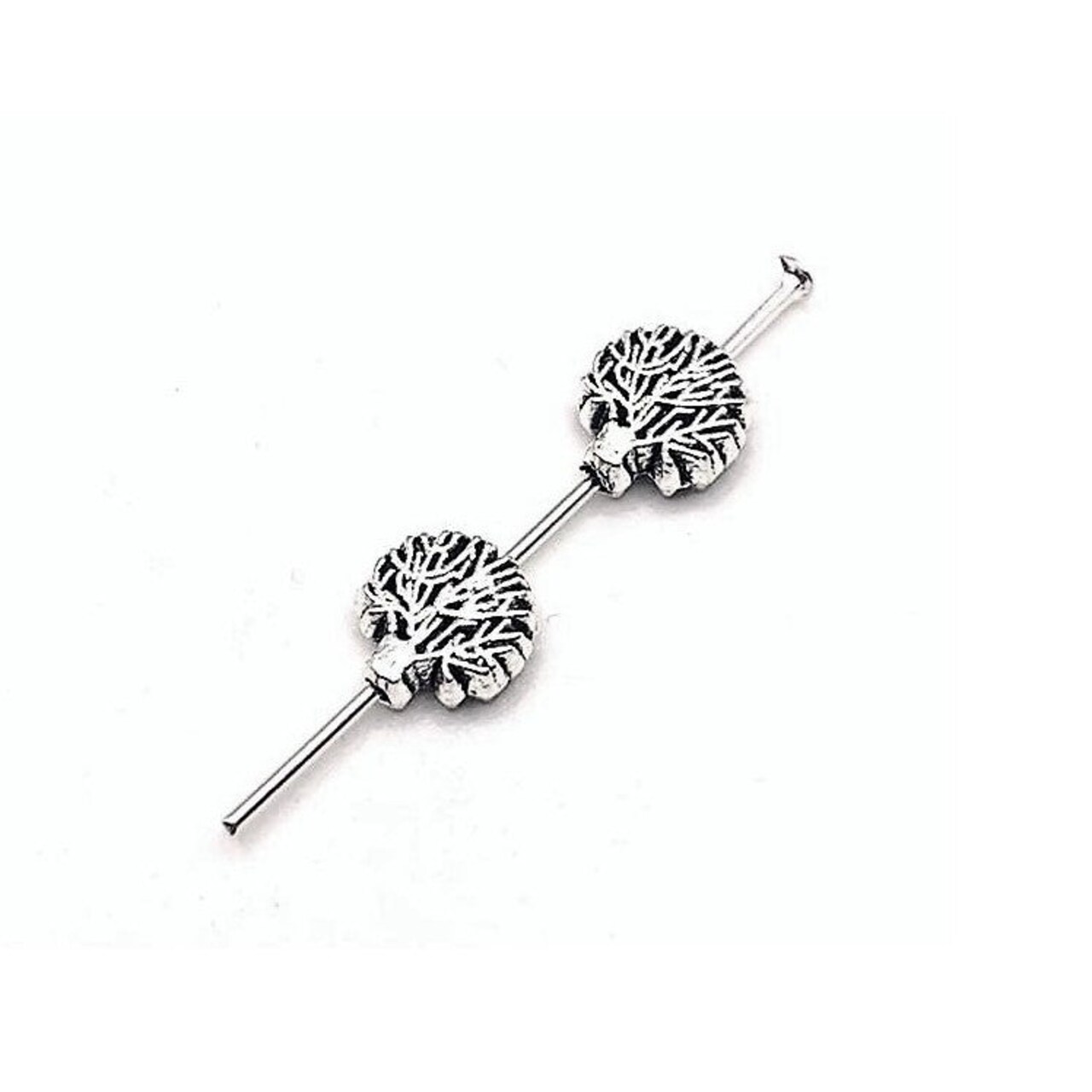 4, 20 or 50 Pieces: Silver Detailed Tree Spacer Charm Beads - Double Sided